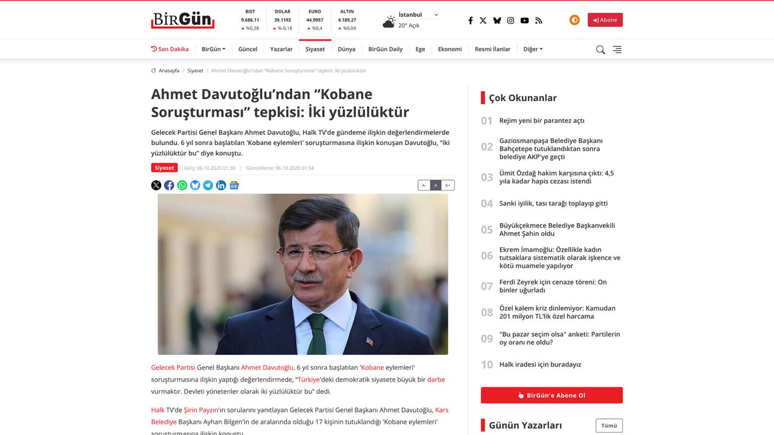 Ahmet Davutoğlu’ndan “Kobane Soruşturması” tepkisi: İki yüzlülüktür