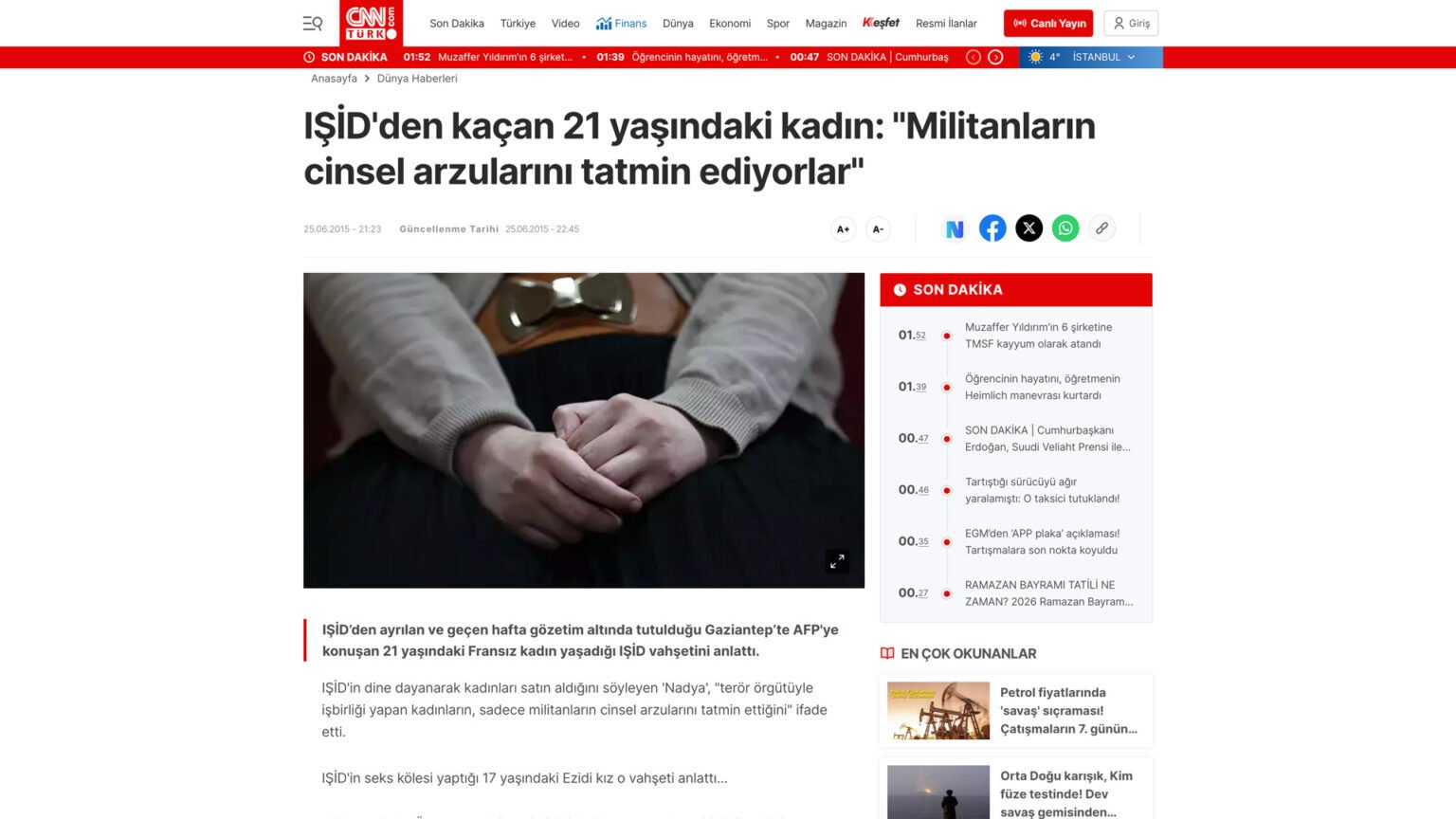 IŞİD’den kaçan 21 yaşındaki kadın: “Militanların cinsel arzularını tatmin ediyorlar”