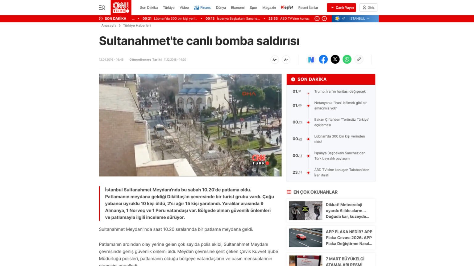 Sultanahmet’te canlı bomba saldırısı