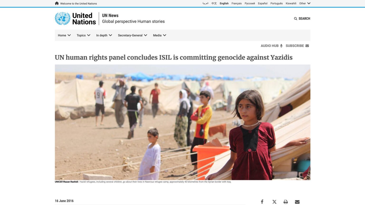 UN human rights panel concludes ISIL is committing genocide against Yazidis
