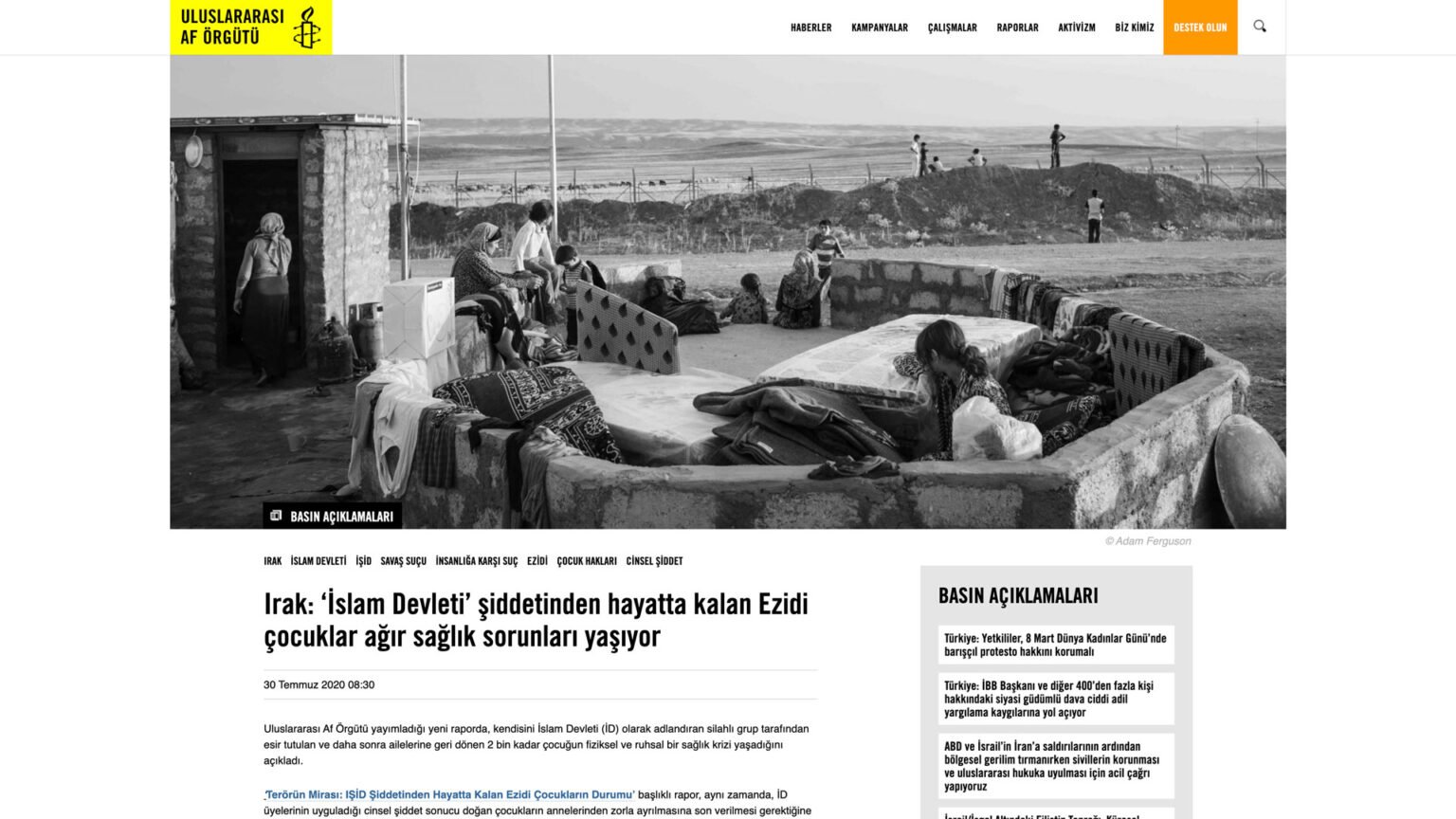 Irak: ‘İslam Devleti’ şiddetinden hayatta kalan Ezidi çocuklar ağır sağlık sorunları yaşıyor