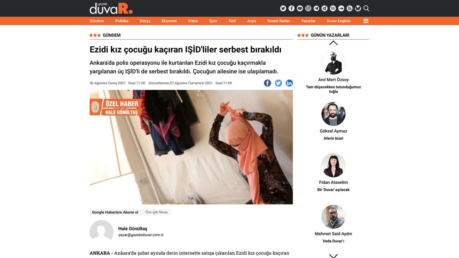 Ezidi kız çocuğunu kaçıran IŞİD’liler serbest bırakıldı