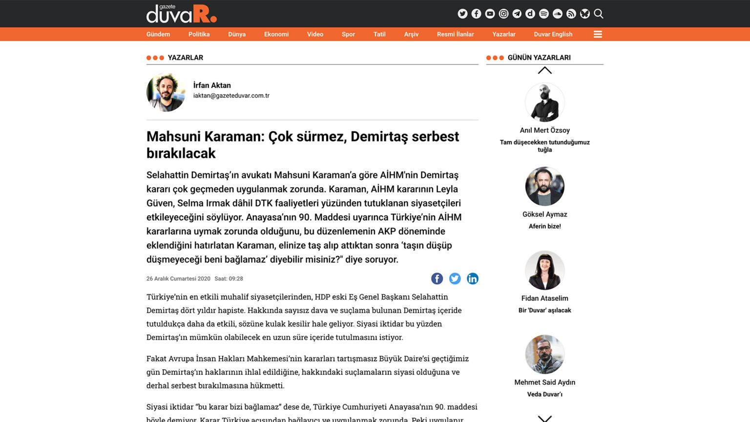 Mahsuni Karaman: Çok sürmez, Demirtaş serbest bırakılacak