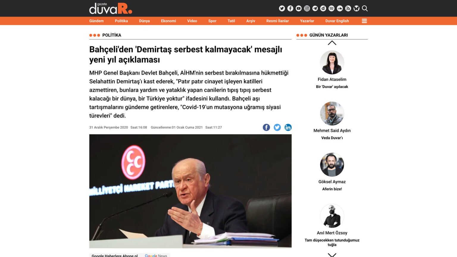 Bahçeli’den ‘Demirtaş serbest kalmayacak’ mesajlı yeni yıl açıklaması