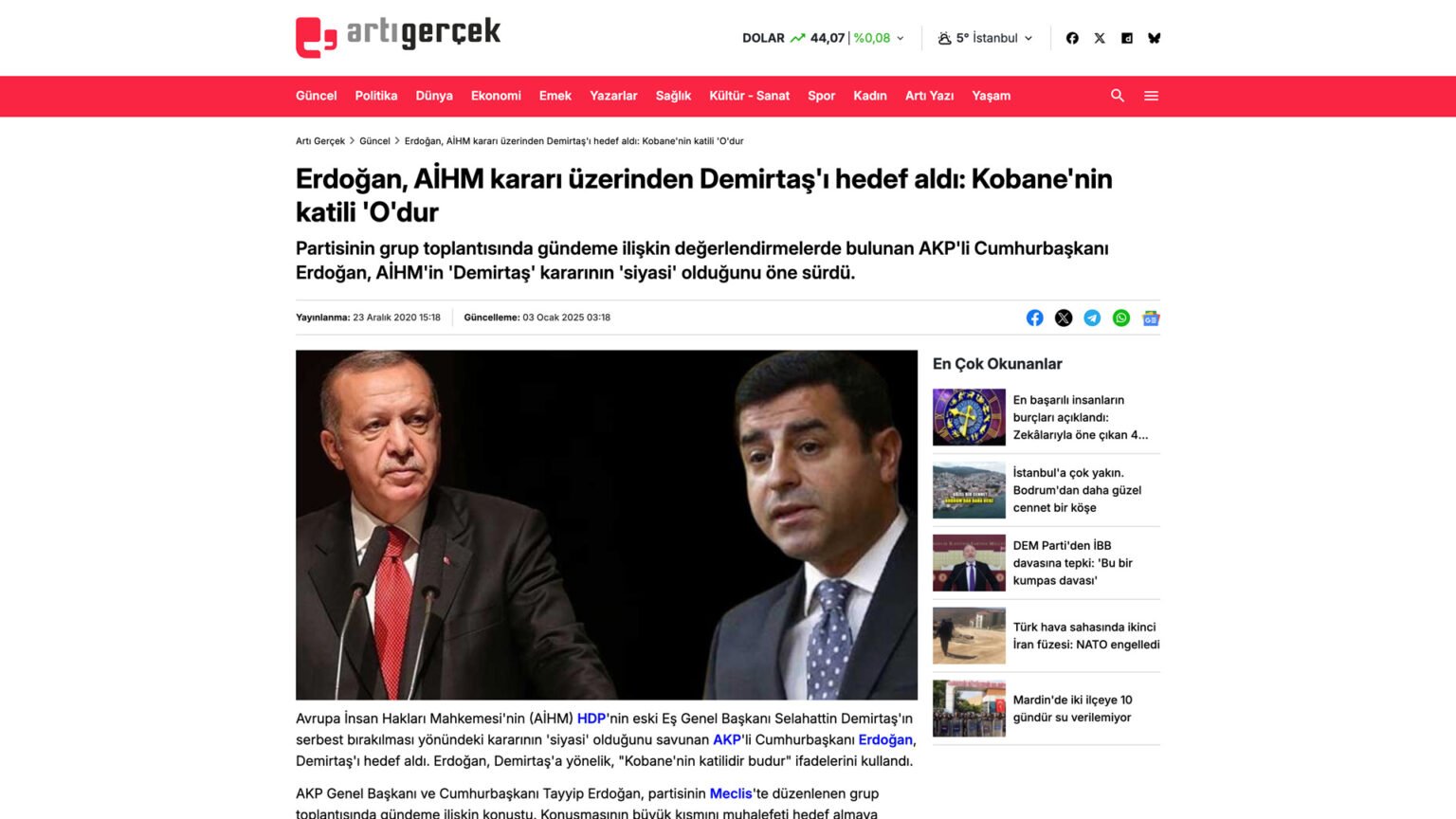 Erdoğan, AİHM kararı üzerinden Demirtaş’ı hedef aldı: Kobane’nin katili ‘O’dur