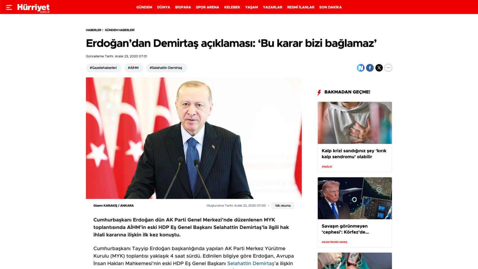 Erdoğan’dan Demirtaş açıklaması: ‘Bu karar bizi bağlamaz’