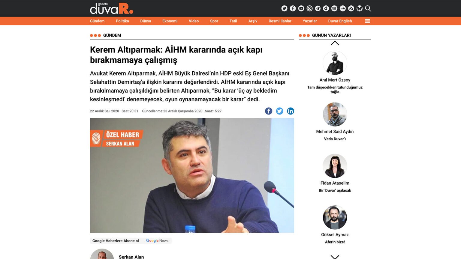 Kerem Altıparmak: AİHM kararında açık kapı bırakmamaya çalışmış