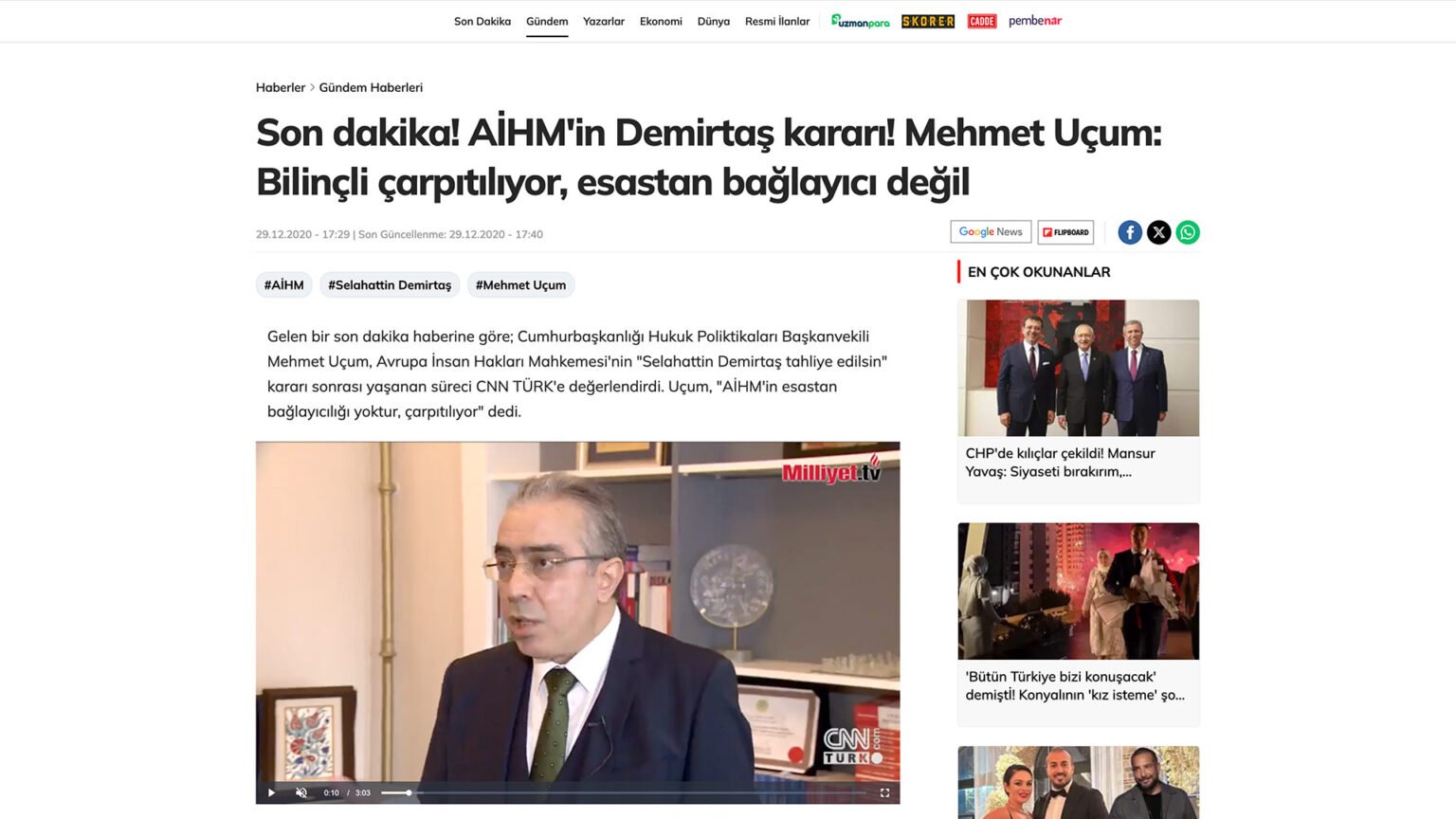 Son dakika! AİHM’in Demirtaş kararı! Mehmet Uçum: Bilinçli çarpıtılıyor, esastan bağlayıcı değil