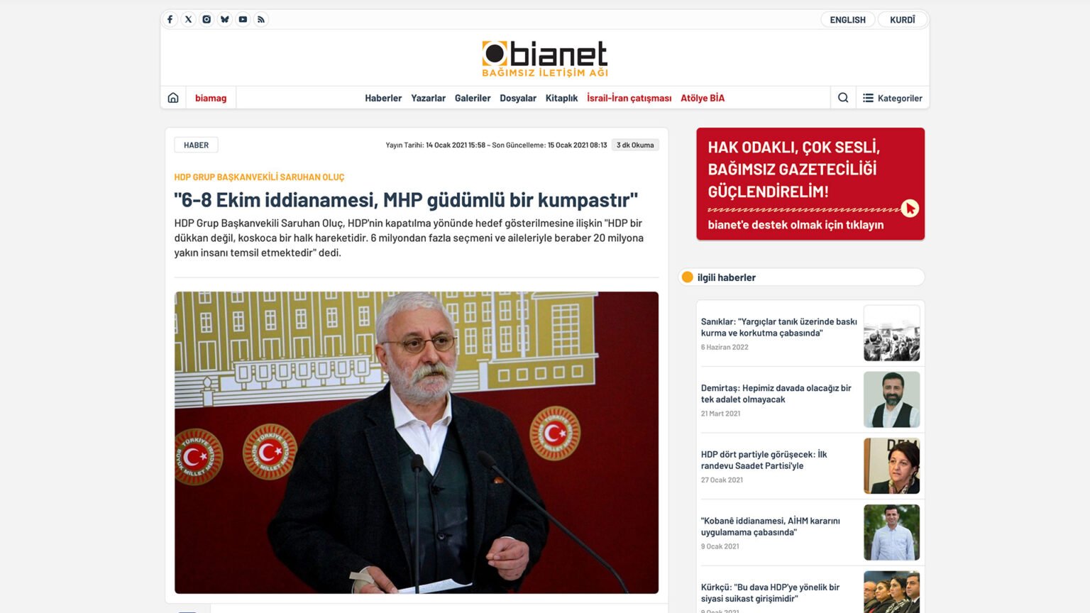 HDP Grup Başkanvekili Saruhan Oluç: “6-8 Ekim iddianamesi, MHP güdümlü bir kumpastır”