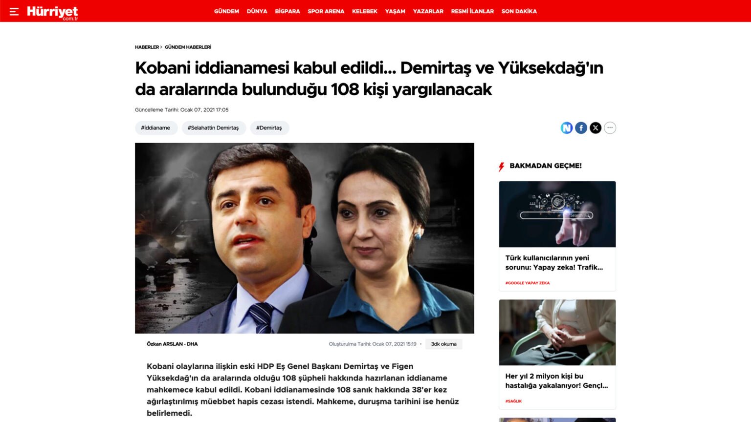 Kobani iddianamesi kabul edildi… Demirtaş ve Yüksekdağ’ın da aralarında bulunduğu 108 kişi yargılanacak