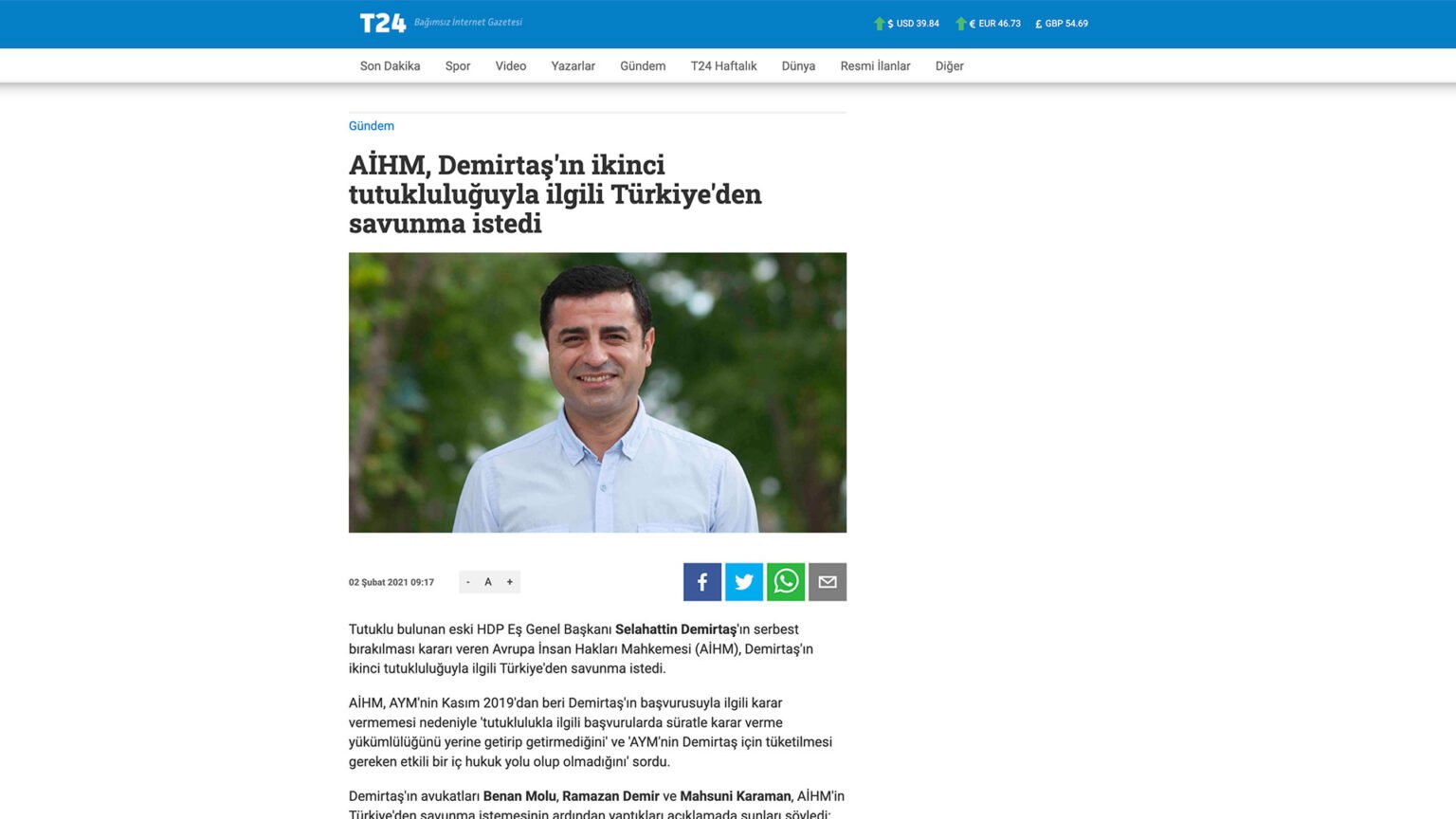 AİHM, Demirtaş’ın ikinci tutukluluğuyla ilgili Türkiye’den savunma istedi