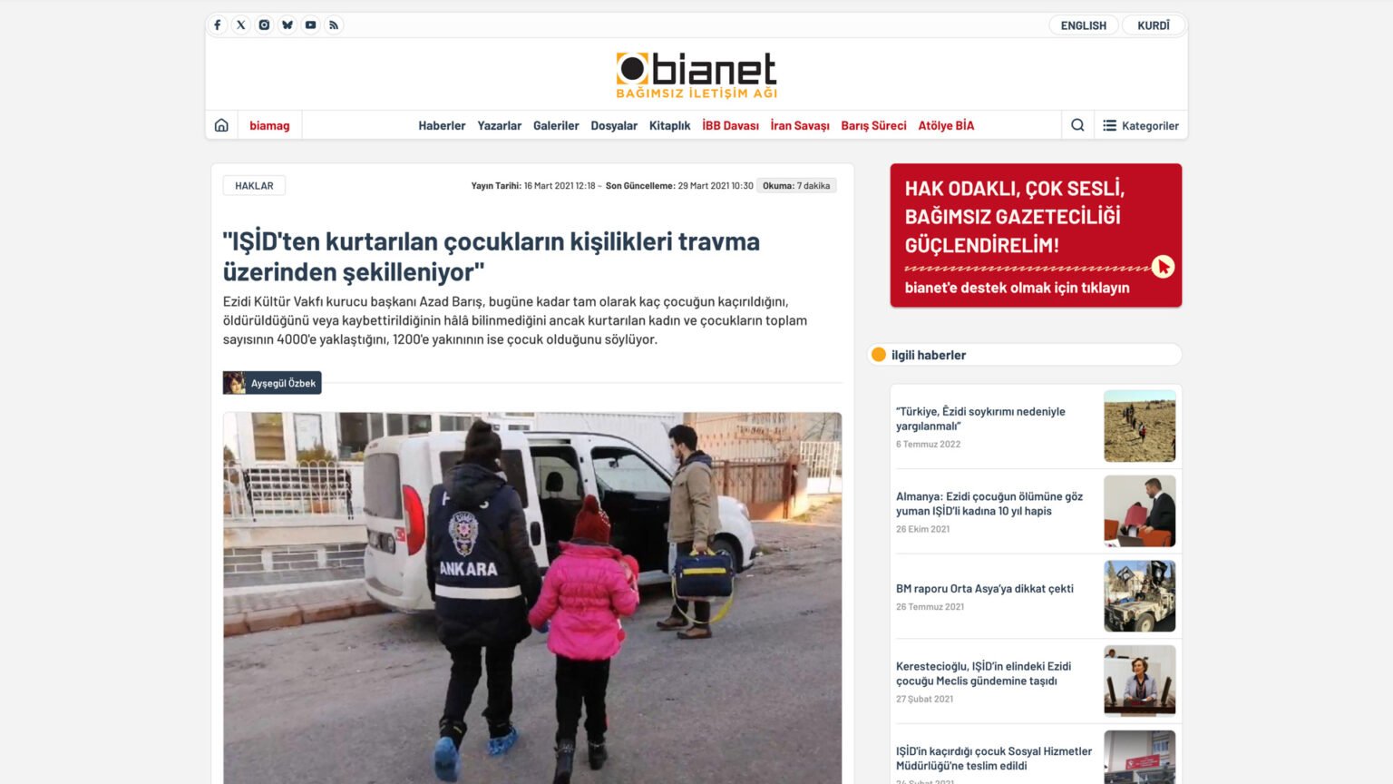 “IŞİD’ten kurtarılan çocukların kişilikleri travma üzerinden şekilleniyor”