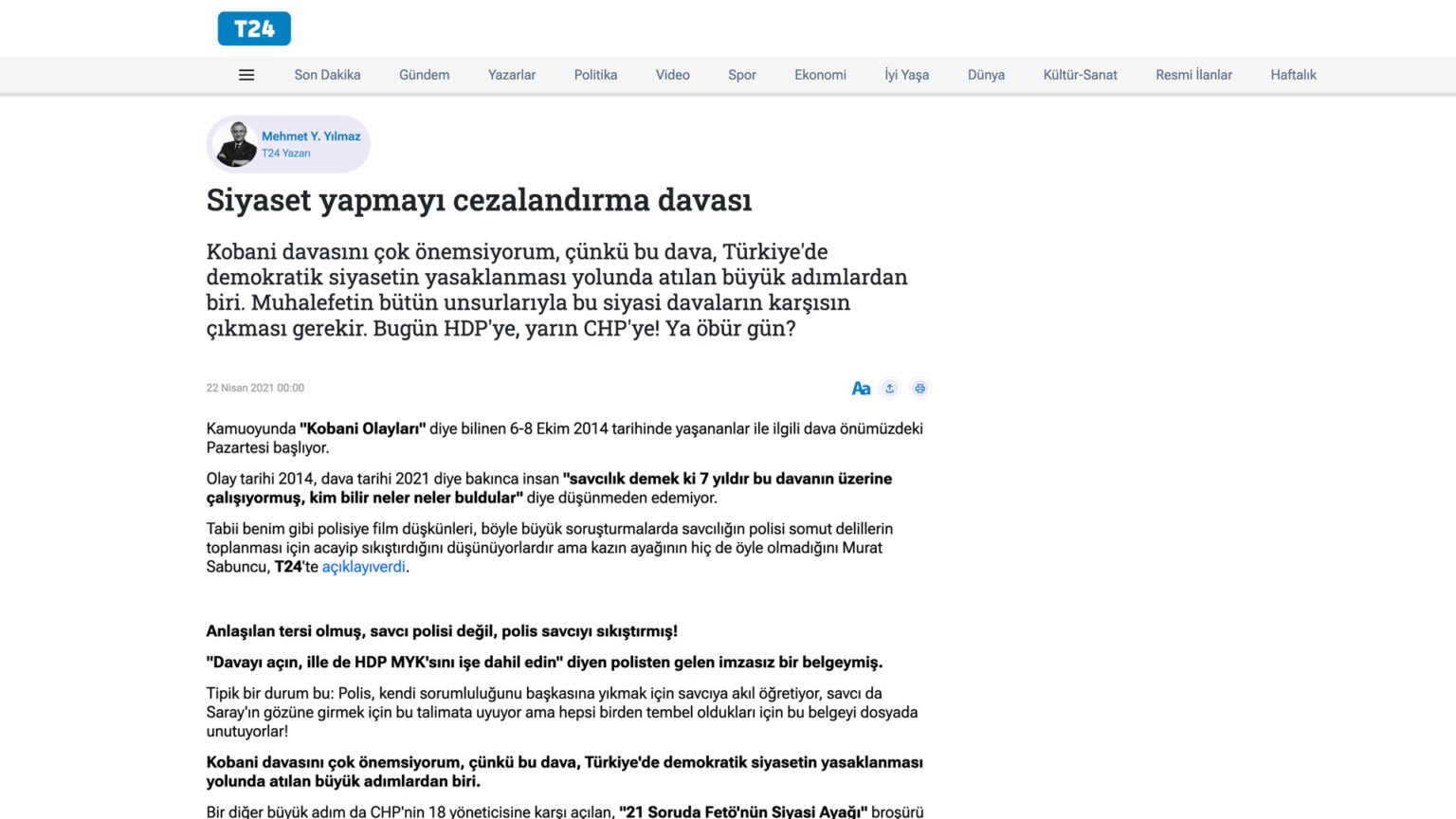 Siyaset yapmayı cezalandırma davası