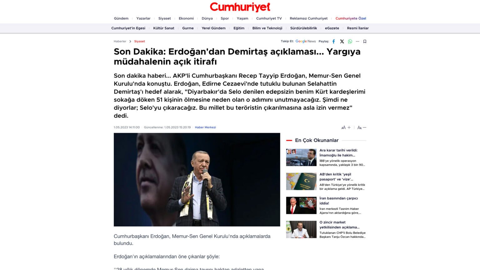 Son Dakika: Erdoğan’dan Demirtaş açıklaması… Yargıya müdahalenin açık itirafı