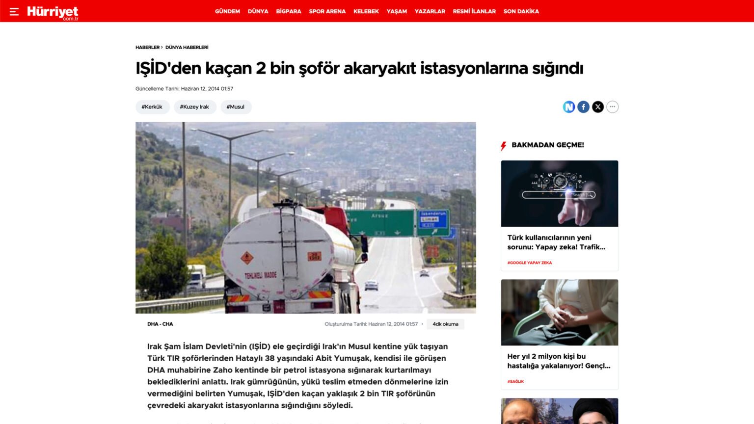 IŞİD’den kaçan 2 bin şoför akaryakıt istasyonlarına sığındı